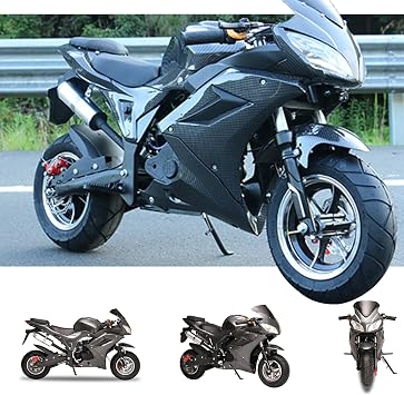 Pocket Rocket Motorcycle, 4-Stroke 50cc Motorcycle with Front Rear Disc Brakes, Dual Headlights Pocket Gas Motorbike, Kids Dirt Bike, Mini Motorcycles for Adults Trail Racing Up to 40KM/H Bla