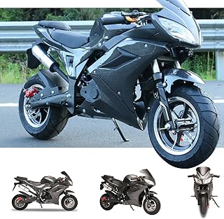 Pocket Rocket Motorcycle, 4-Stroke 50cc Motorcycle, Pocket Bike | Front Rear Disc Brakes, Dual Headlights Pocket Gas Motorbike, Mini Motorcycles for Adults Trail Racing Up to 40KM/H Bla