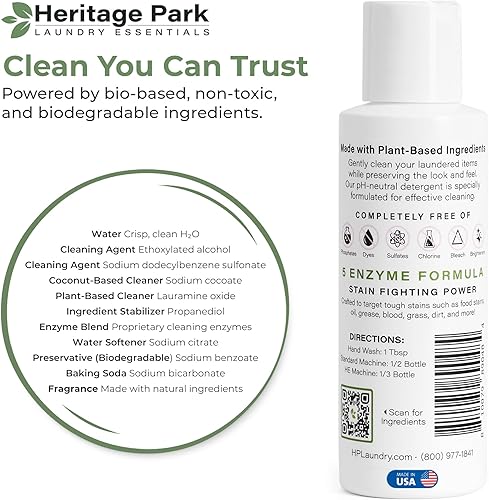 Miniatura 74 de Heritage Park - Detergente de lujo para ropa Detergente para ropa natural y enzimático probado por dermatólogos, a base de plantas, respetuoso