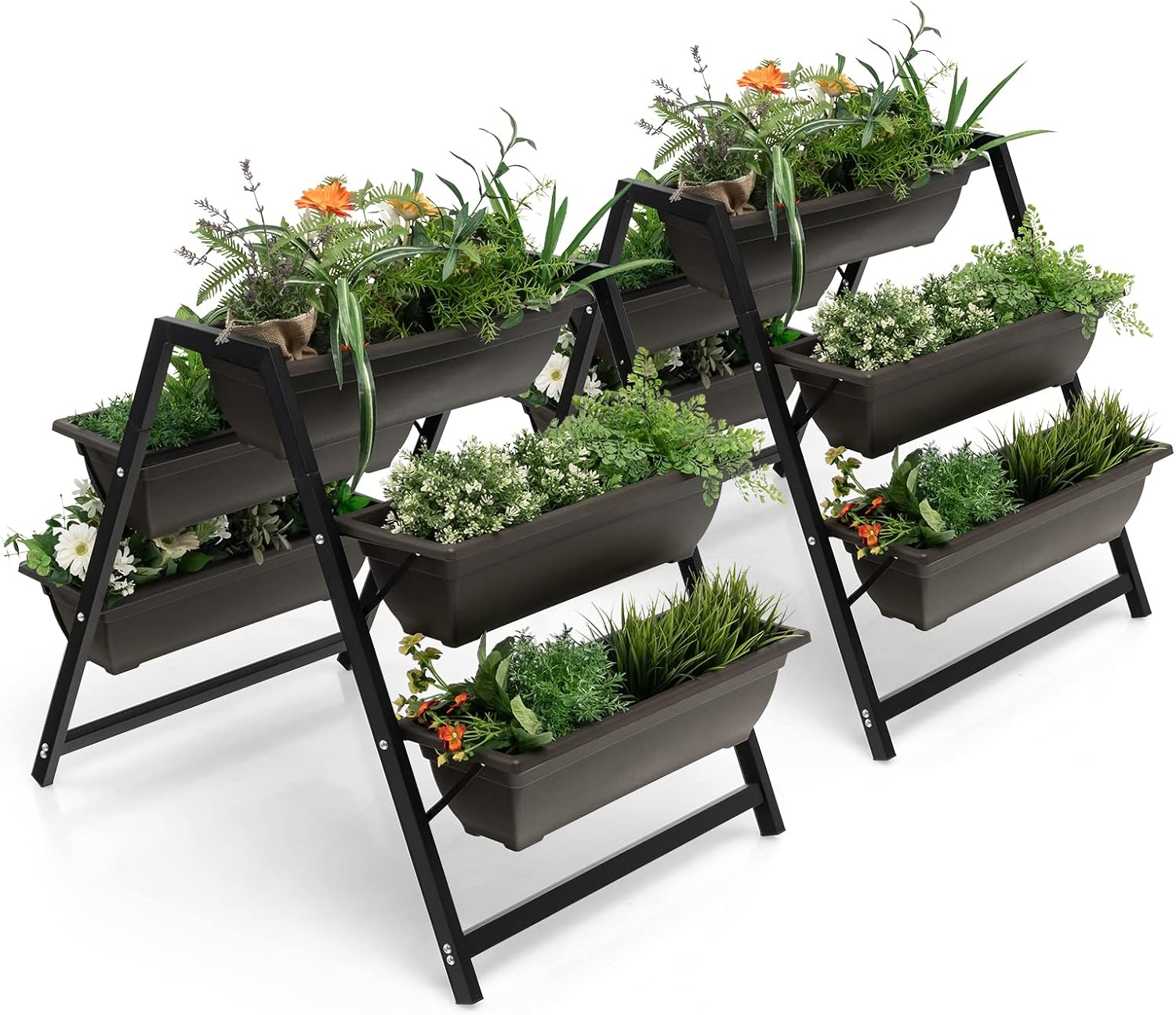 Giantex Set of 2 Vertical Raised Garden Bed, 5 Planter Boxes Container w/Drainage Holes, 31" H Freestanding Heavy-Duty Metal Frame, Indoor Outdoor Raised Bed for Vegetables Herbs Flowers to Grow