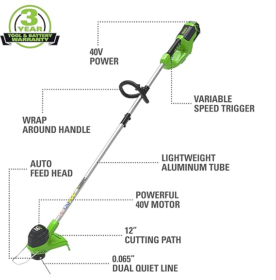 Greenworks 40V 21 Brushless Cordless Self-Propelled Electric Lawn Mower, String Trimmer, 5.0Ah Battery and Charger