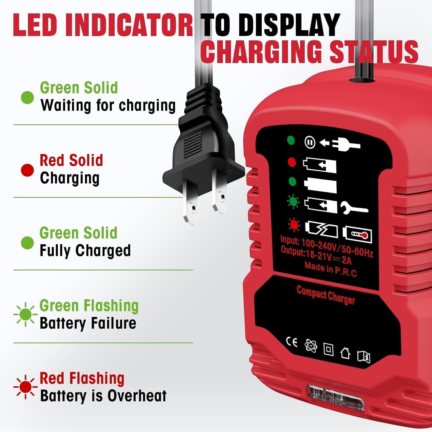 Compatible with Bauer 20V Battery Charger, Mini Compact Size Charger (110V Wall Plug Input)