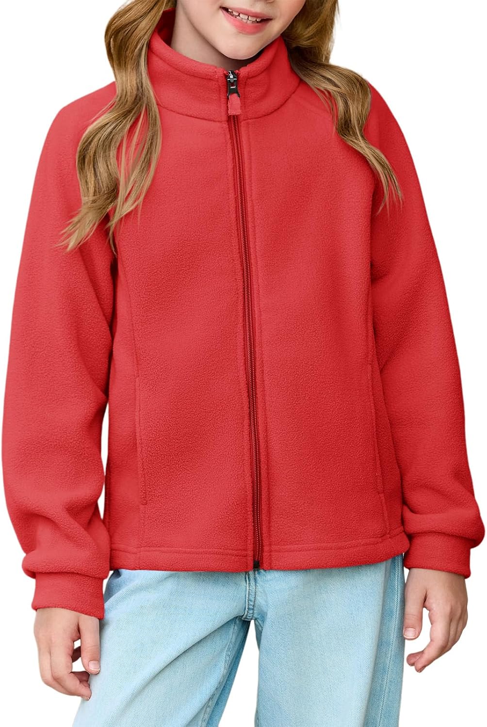 Haloumoning Girls Polar Fleece Jacket Kids Full Zip Lightweight Fall Winter Coat Outerwear with Pockets 5-14 Years