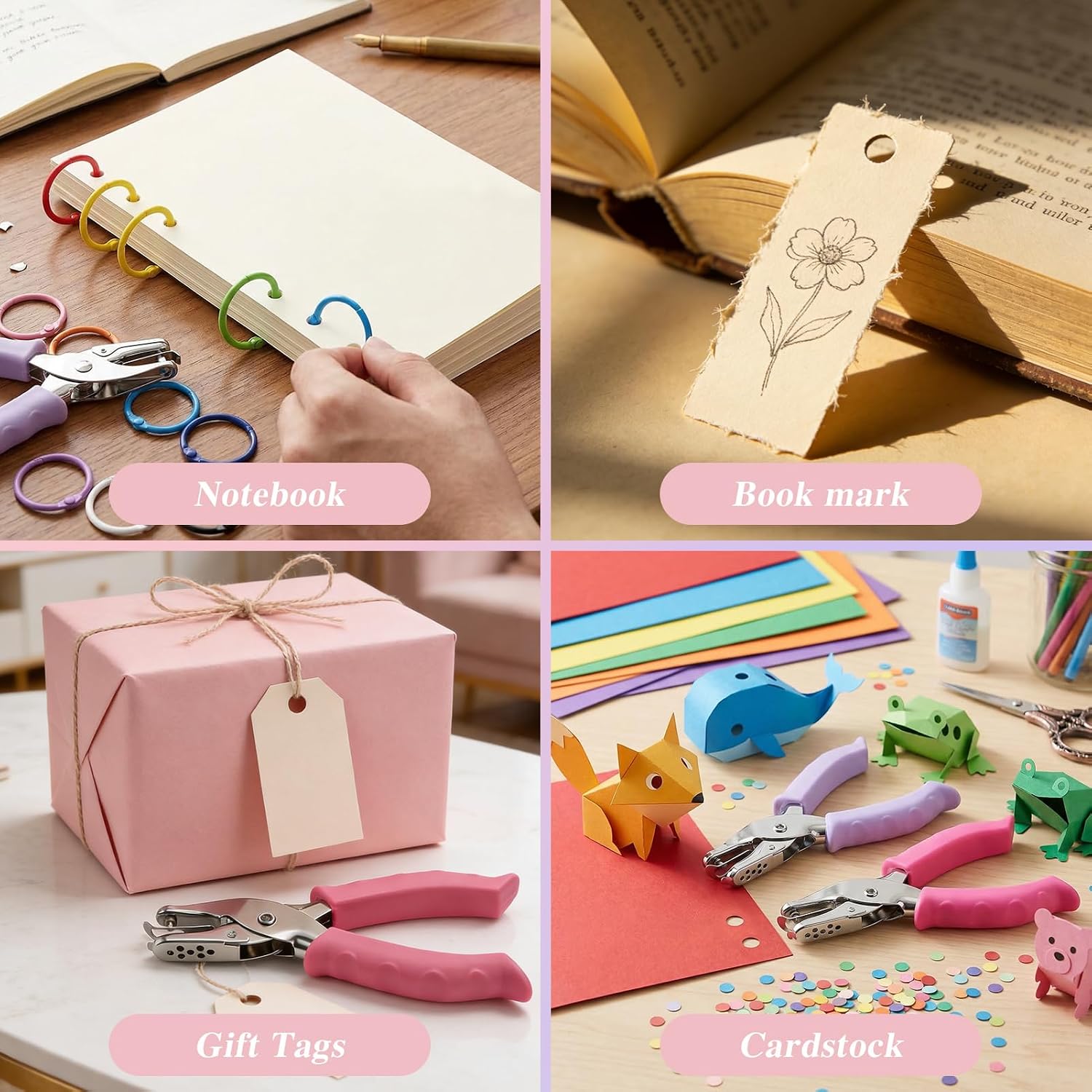 2 Pcs Single Hole Punch, 1/4" and 1/8" with 20 Pcs Loose Leaf Binder Rings