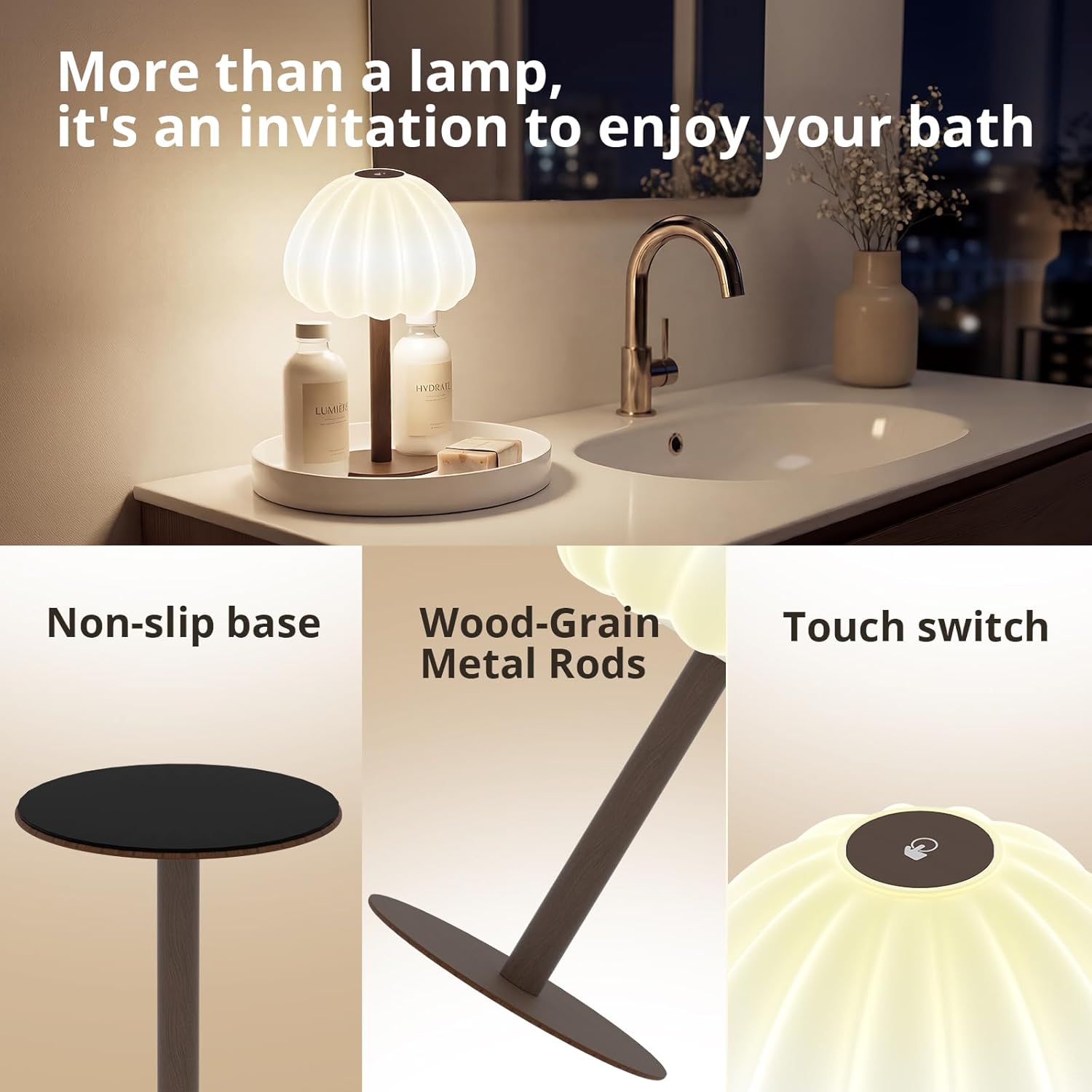 Hifree Rechargeable Waterproof Shower Lamp, IP65 Cordless Touch Dimmable Small Light for Inside Shower, 4500mAh Battery Operated Color Changing Water Proof Table Lamp for Bathroom, Bedroom, Outdoor - Image 4