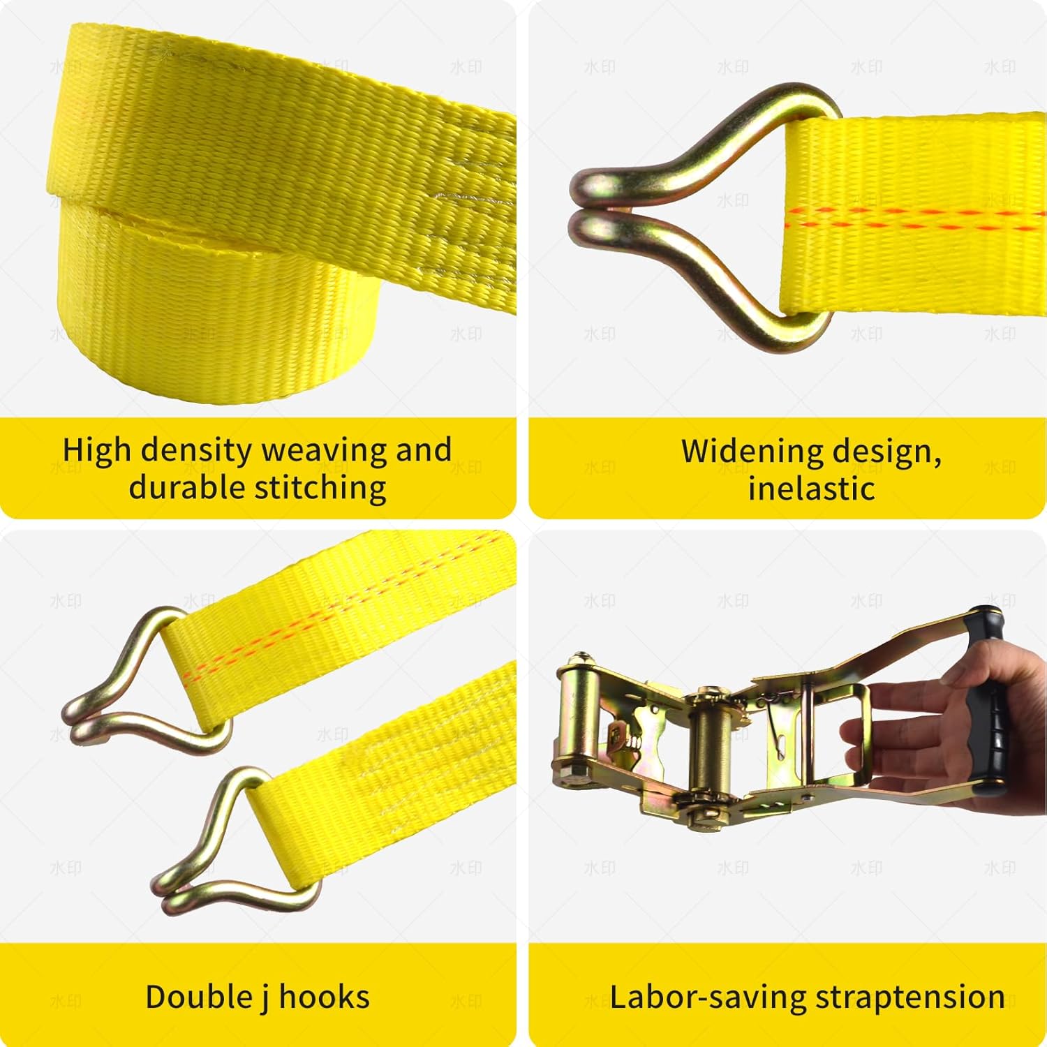 2 Pack Heavy Duty Ratchet Tie Down Straps 2" x8' – 6614 lbs Break Strength Cargo Straps with Metal Hooks for Truck, Trailer, Moving, Motorcycle & ATV, Yellow