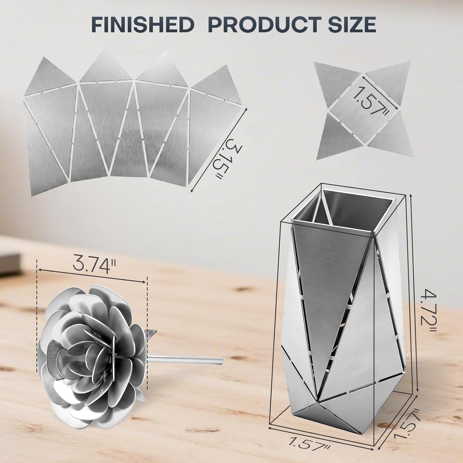 3D Rose and Vase Welding Practice Kit for Beginners DIY 201 Stainless Steel Tack Welding Project Metal Art Coupons for Tig Mig Welding Projects Metal Craft Kit (3D Rose Style)