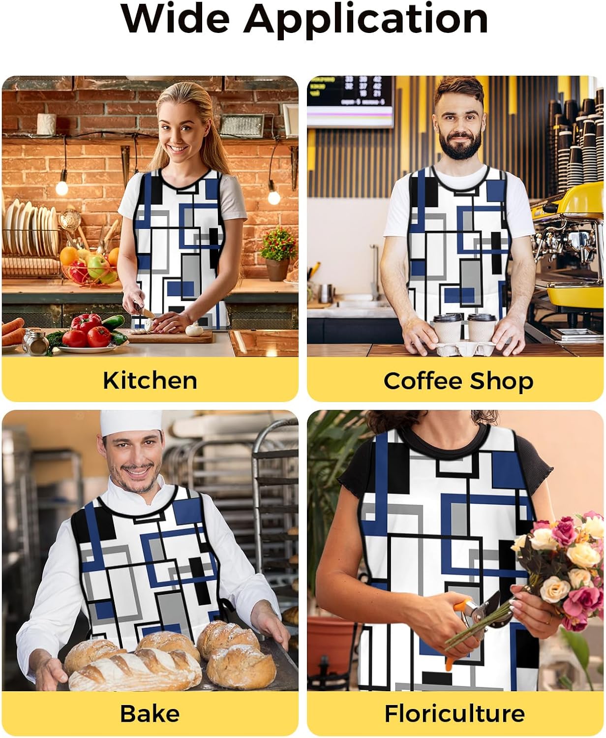 Colorful Flower Cobbler Aprons with 2 Pockets for Women Men, Tulip Botanical Spring Summer