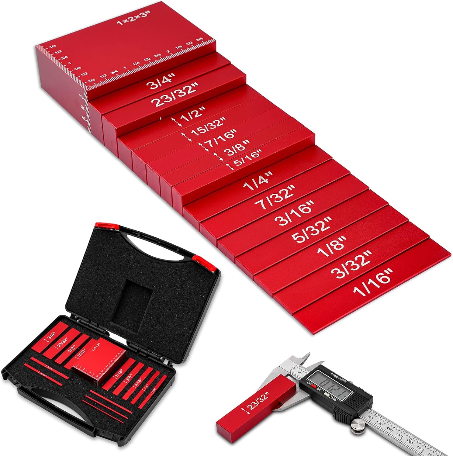 Setup Blocks Height Gauge Set, Packing 15 PCS Precision Solid Aluminum Router Table Saw Fence