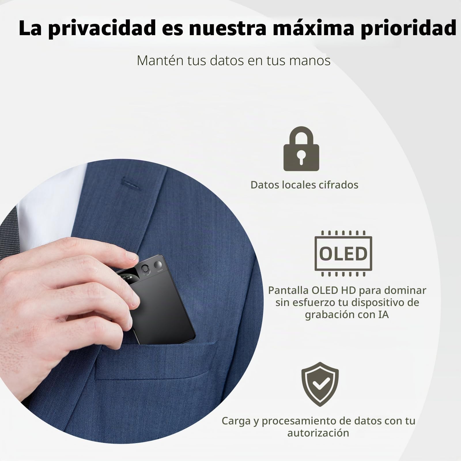 Grabadora de Voz KI con Transcribe, Control de App grabadora de Voz con tecnología IA, grabación One Touch, Dispositivo de Escucha, Genial para Lección, Llamada, entrevista grabadora de Voz Mini