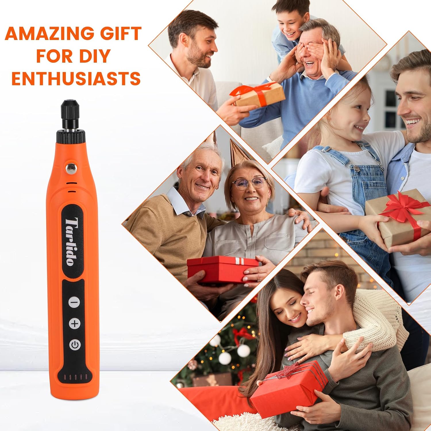 Tarlido Cordless Rotary Tool, 5-Speed Rotary Tool Kit, Continuous Use While Charging, Permanent Speed Memory, 2.0Ah Capacity, 18000RPM, 31 Accessories for Craft and DIY, Orange