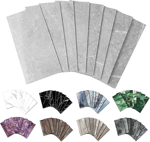 Vista 10 de URCOLOR 32 unidades de azulejos de PVC para pelar y pegar, 4 x 8 pulgadas, rústico blanco pizarra en azulejos para cocina, baño, lavadero, caravana