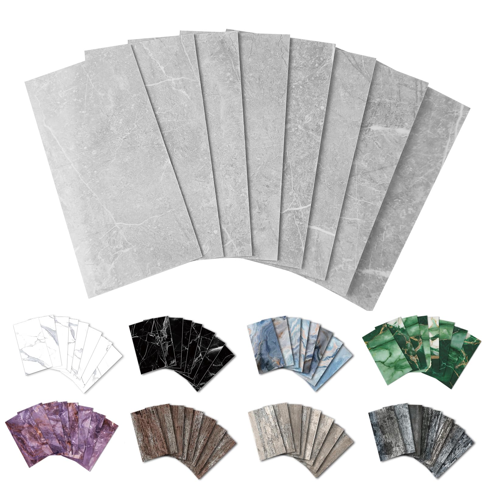 URCOLOR 64-Piece Peel and Stick Backsplash Wall Tile, 4"x 8" PVC Glossy Gray Marble Stick on Subway Tiles for Kitchen, Bathroom, Laundry Room, Camper, Fireplace