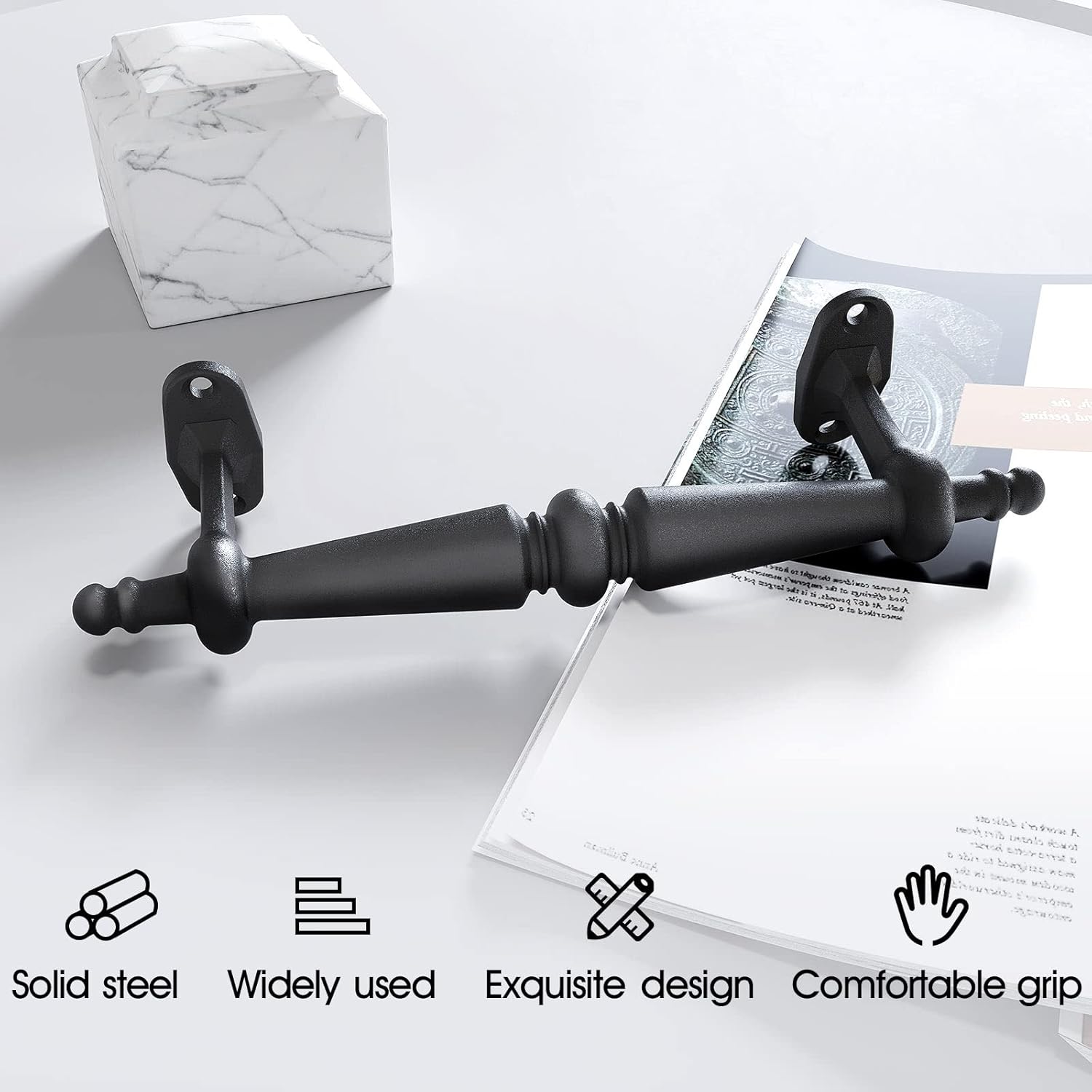 EaseLife 9" Barn Door Pull Handle, Rustic Black Aluminum Grab, Gate Handles, Easy Install