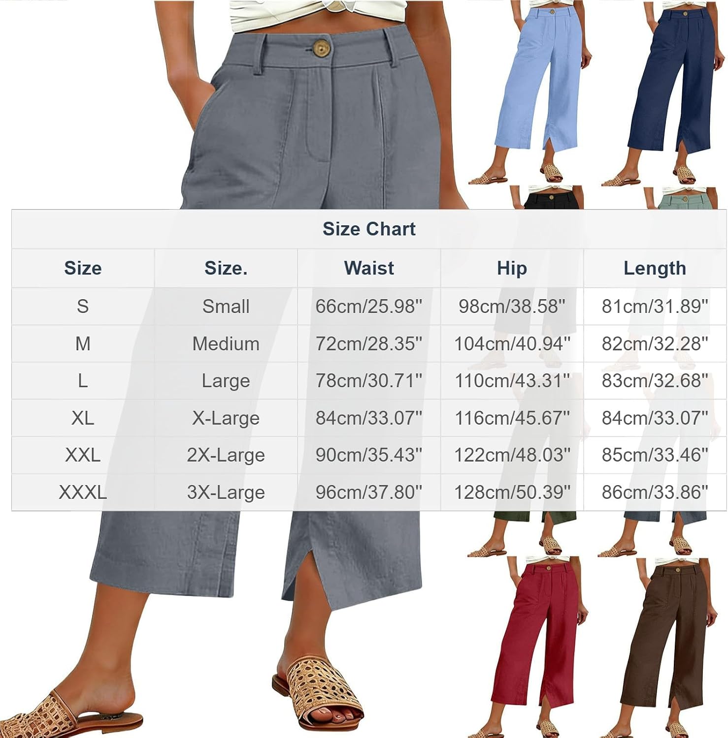 Capri Pants for Women High Waisted Business Casual Dress Pants Summer Linen Wide Leg Pant Pleated Work Pant