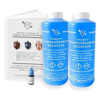Copper Electroforming Solution | 1000 mL 1 Liter w/Tutorial Booklet & Brightener | Cu Electroformer Supply | Ready to Use for Jewelry Making | Enchanted Leaves