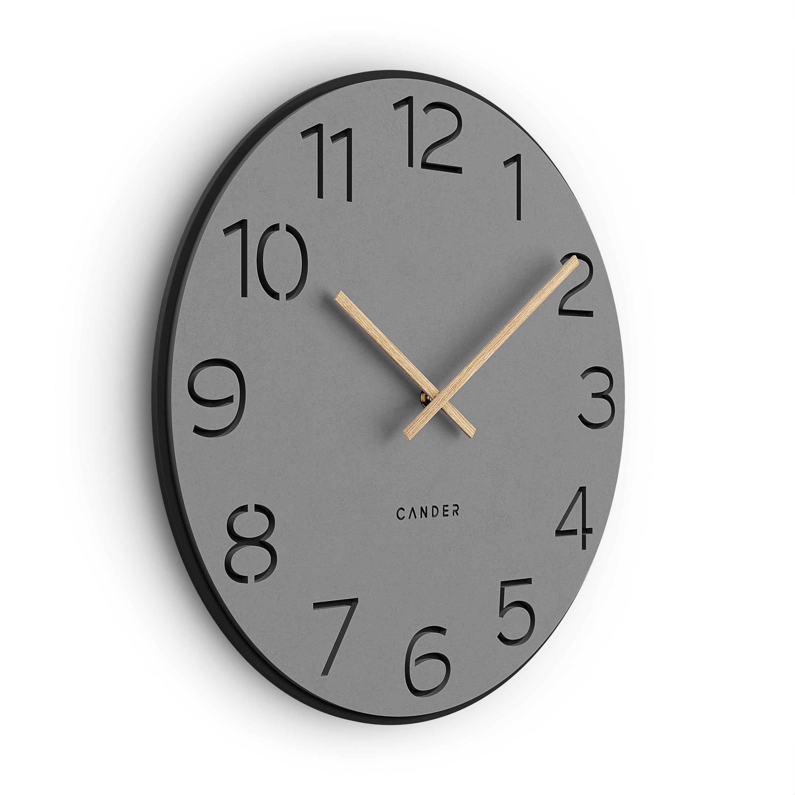 Cander Berlin MNU 2640 Y XXL Wanduhr lautlos 40 cm ohne Ticken analog Wohnzimmer modern Vintage grau schwarz Holz-Zeiger