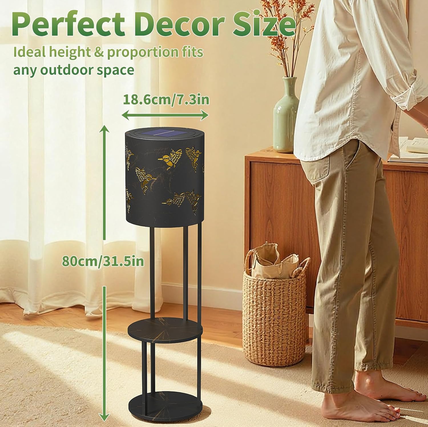 Solar Garden Plant Lights: Outdoor Waterproof Decorative Lamp with Flower Stand, Solar-Powered Yard Patio Outside Floor Decoration Lantern with Hummingbird Pattern for Festival Decor