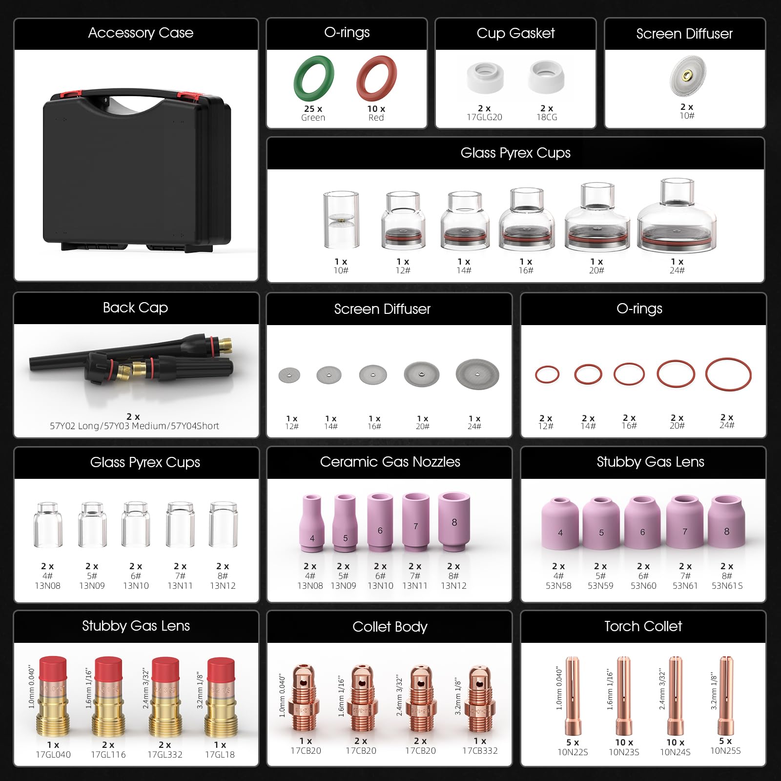 TOOLIOM 140-teiliges WIG-Taschenlampen-Zubehör-Set für WP-17/18/26