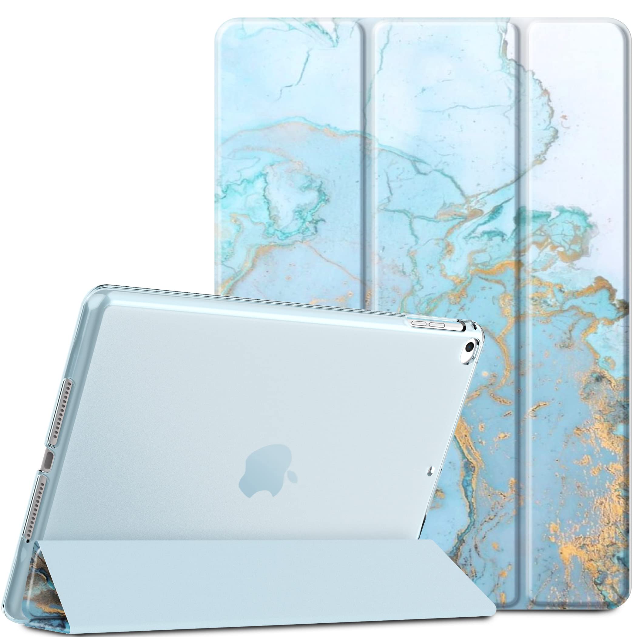 EasyAcc Hülle Kompatibel mit iPad 9.7 Zoll 6. Generation 2018/5. Generation 2017 /iPad Air 1/2, Ultra Dünn Transluzent Matt Rückseite Abdeckung mit Auto aufwachen/Schlaf Funktion Blauer Marmor