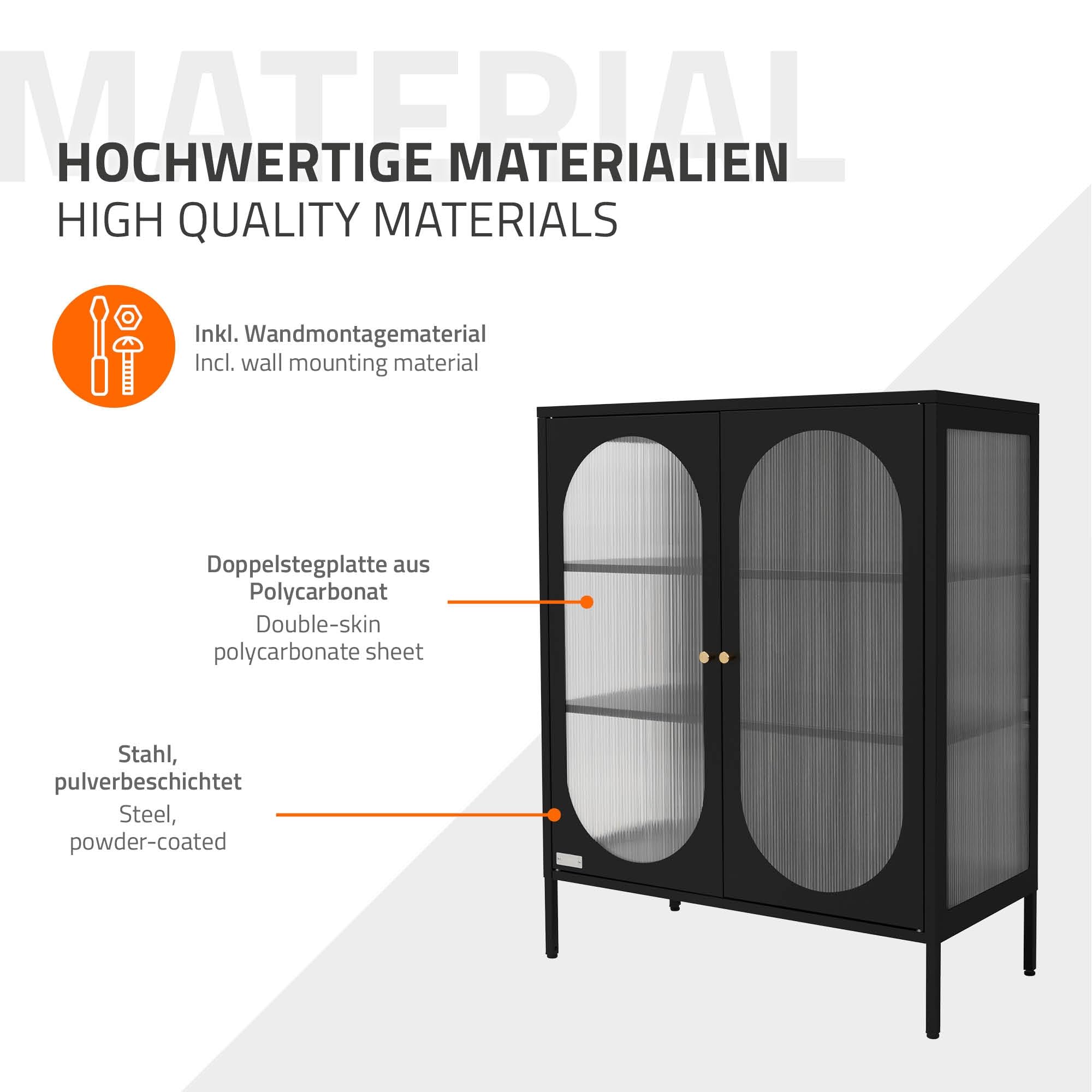 ML-Design Vetrina 80x102,5x40 cm Nero con 3 Ripiani e 2 Ante Mobile da Soggiorno in Metallo Vetrinetta in Acciaio Stile Industriale Cassettiera Libreria Schedario da Terra Credenza