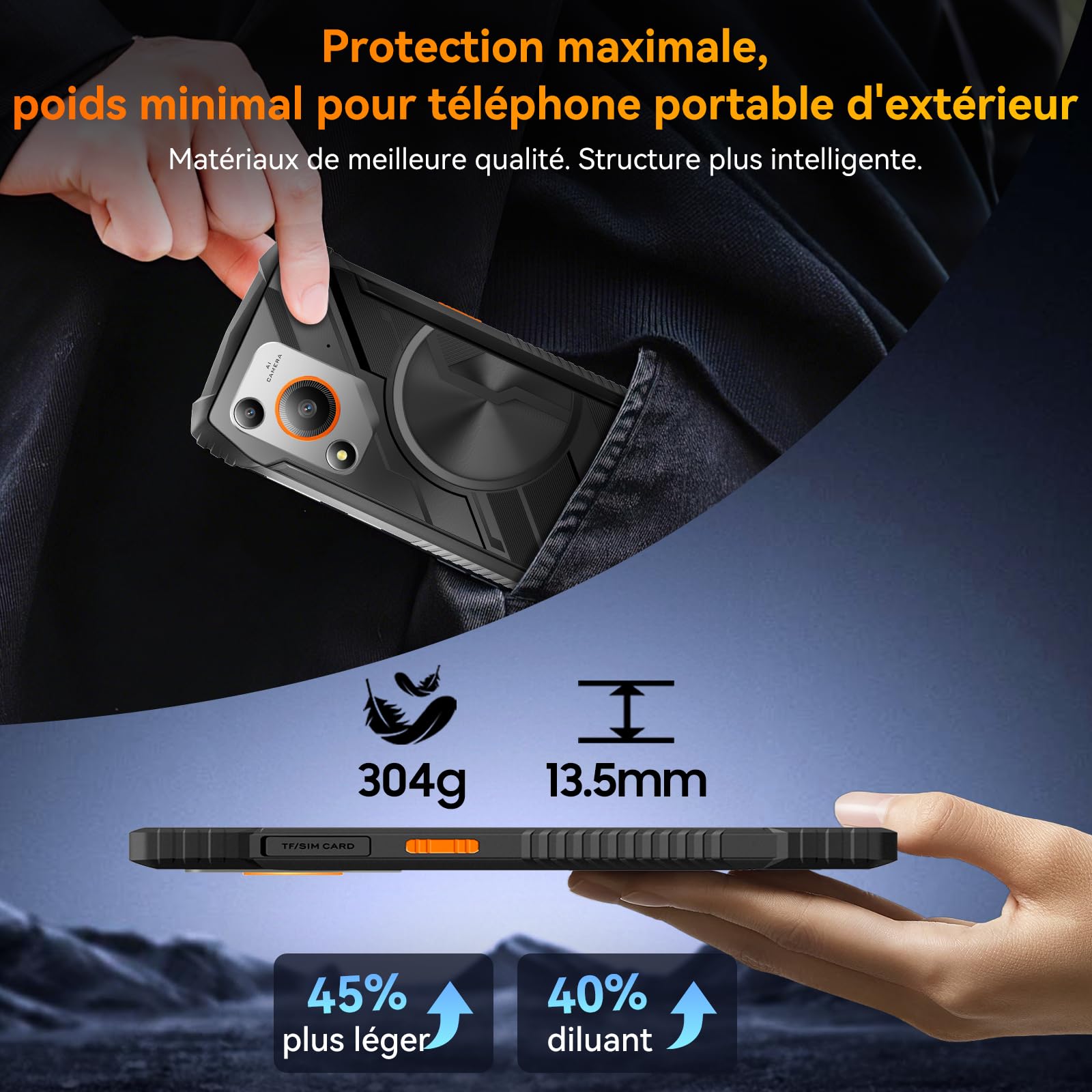 OSCAL Marine 1 Telefono Portatile Infrangibile Android 15,12GB+128GB/2TB Telefono Infrangibile, Smartphone 6,56" HD+ 90Hz,16MP, IP69K/Dual SIM/NFC