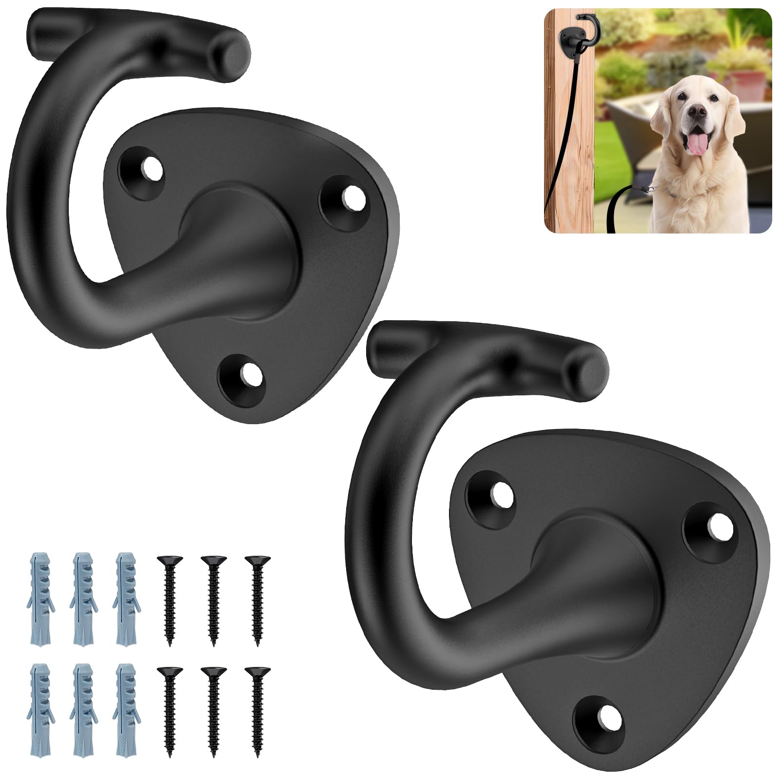 BeneLabel Dog Leash Holder for Wall, 2pcs Pet Leash Wall Hook Heavy Duty Puppy Lead Leash Hanger Wall Mounted for Indoor Outdoor Entry, Farmhouse, Universally Suits Large/Medium/Small Dog, T Hook