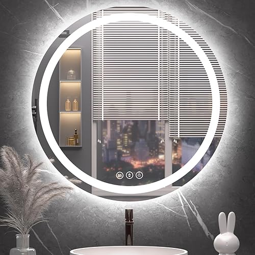Miniatura 11 de Espejo de baño LED de 30 x 36 pulgadas con luces, antiniebla e iluminación tricolor, espejo de afeitar montado en la pared con sensor táctil, espejo