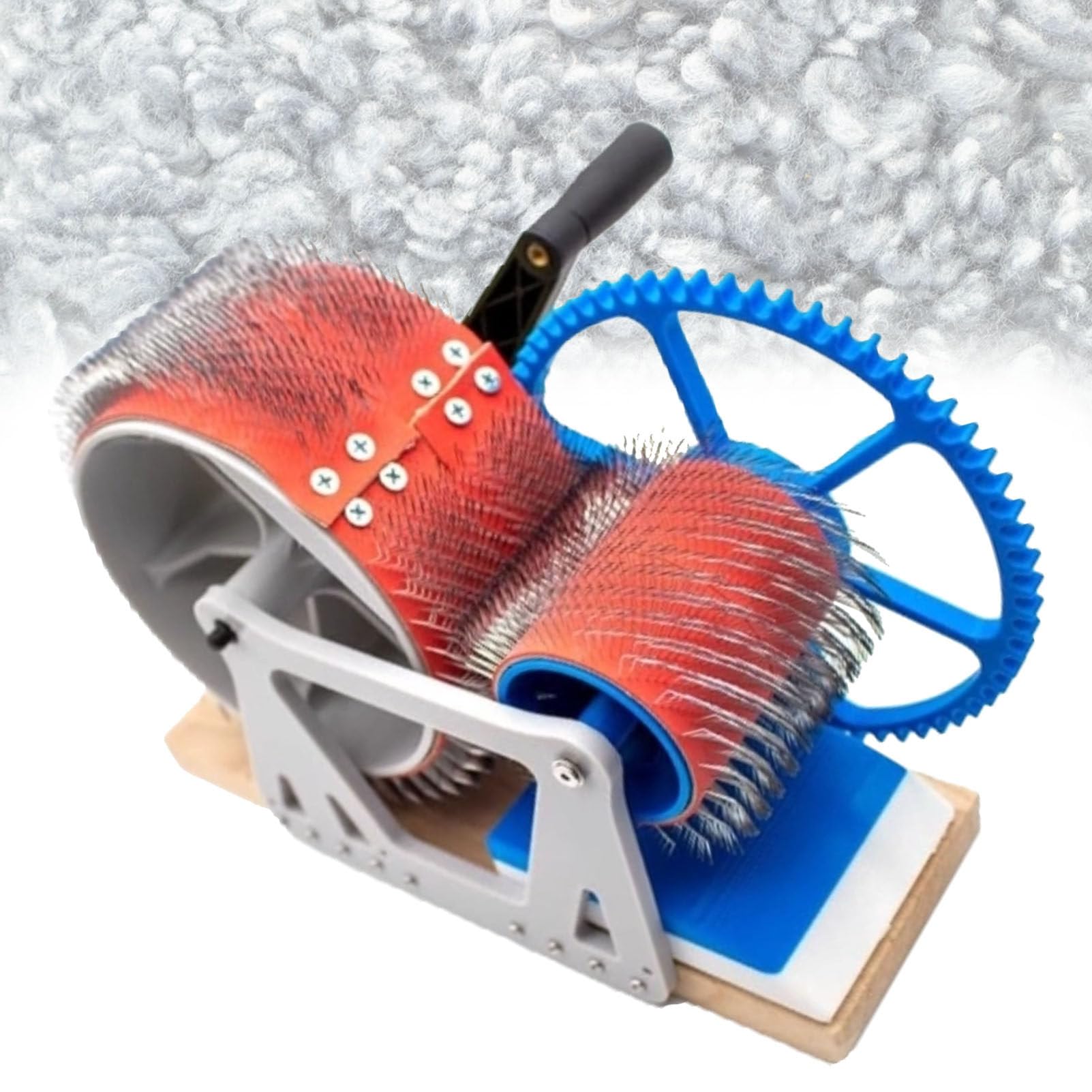 Pfps Manual Drum Carder with Wooden Wide Drum, Hand Crank Wool Carding Machine Fast Blending, Impurity Removal, for Spinning, Felting, and Handicraft Projects Whiteblue