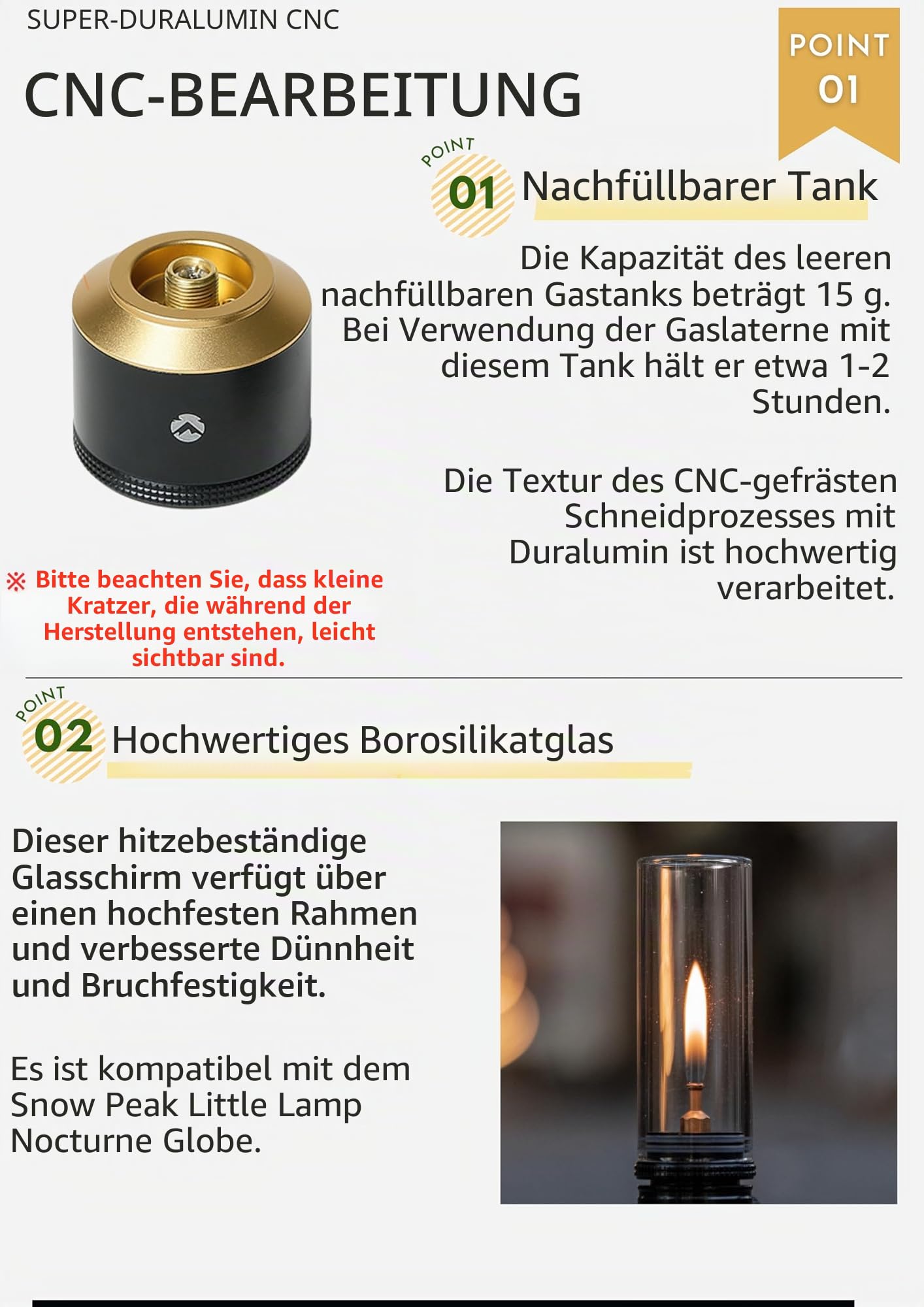 Campingmoon Camping-Gaskerzenlaterne, 15 g, nachfüllbarer Tank (schwarz) | Weiches Kerzenlicht für Campingtische und Mahlzeiten im Freien
