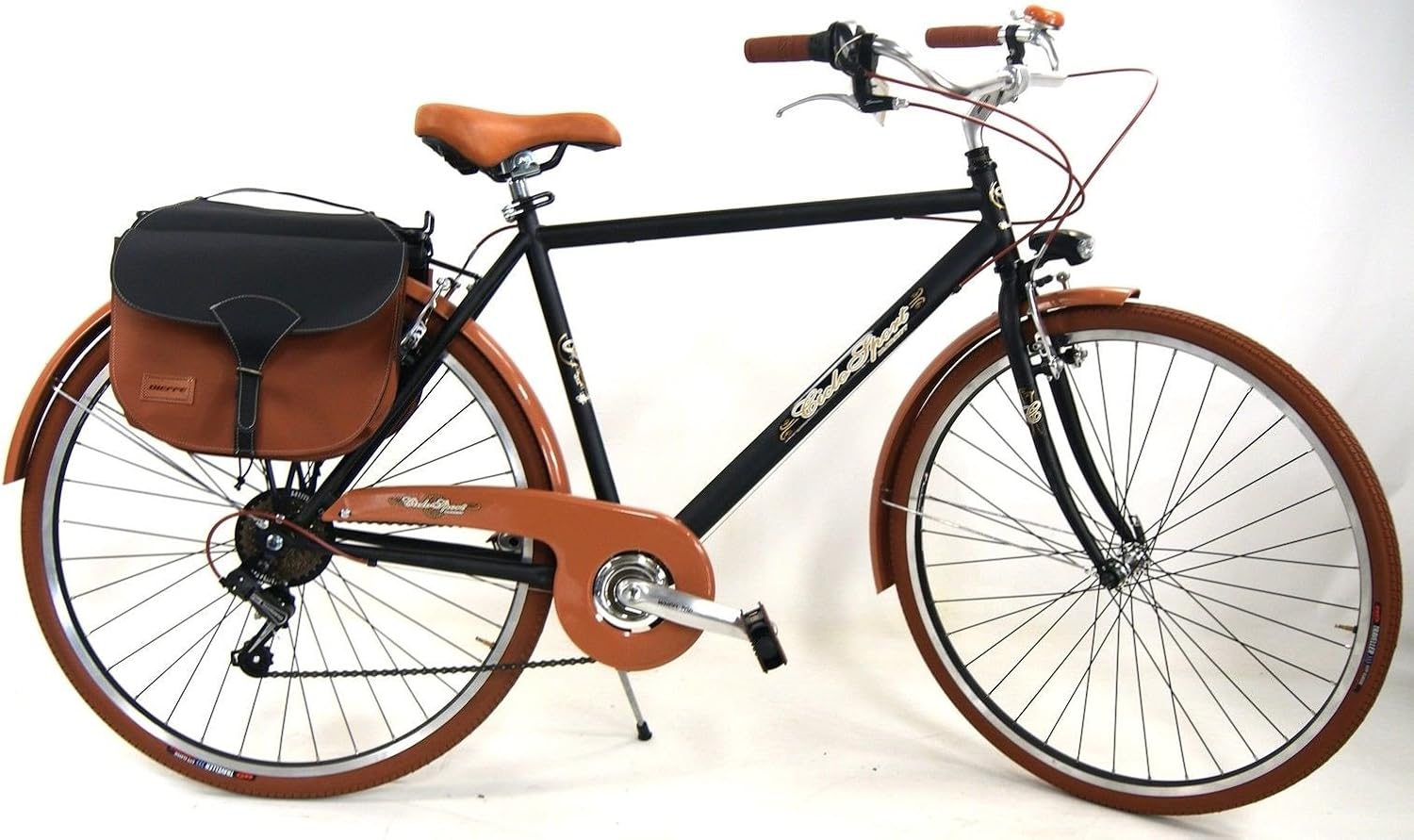 Bicicletta COMPLETA da UOMO City-Bike con Cambio SHIMANO 6V + Borsa -  Fanali LED - Cavalletto - Carter - Portapacco - Parafango COMPRESI : Sport  e tempo libero