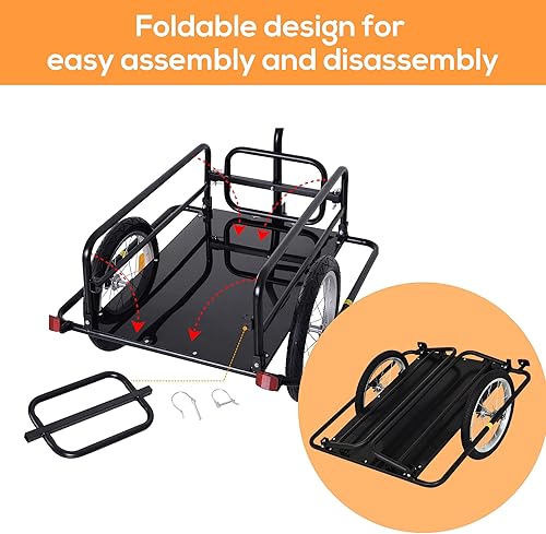 Miniatura 4 de Aosom Remolque de carga para bicicleta, remolque de bicicleta, carrito de bicicleta de alta resistencia, almacenamiento compacto plegable, con