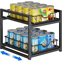 Pull Out Canned Food Organizer Rack, 2-Tier Metal Canned Goods Storage Holder, Can Storage Organizer for Kitchen Cabinets Pantry Shelves, Storage for Canned Goods & Soda Cans, Holds Up to 12Cans