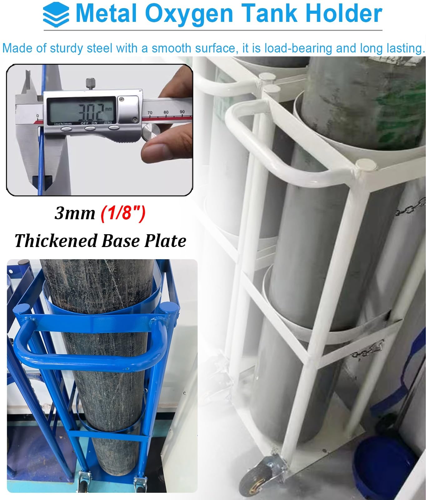 Carrito con Ruedas para Tanque de oxígeno, Soporte para Botellas de CO2/nitrógeno, Soporte portátil con asa, Color Blanco，White