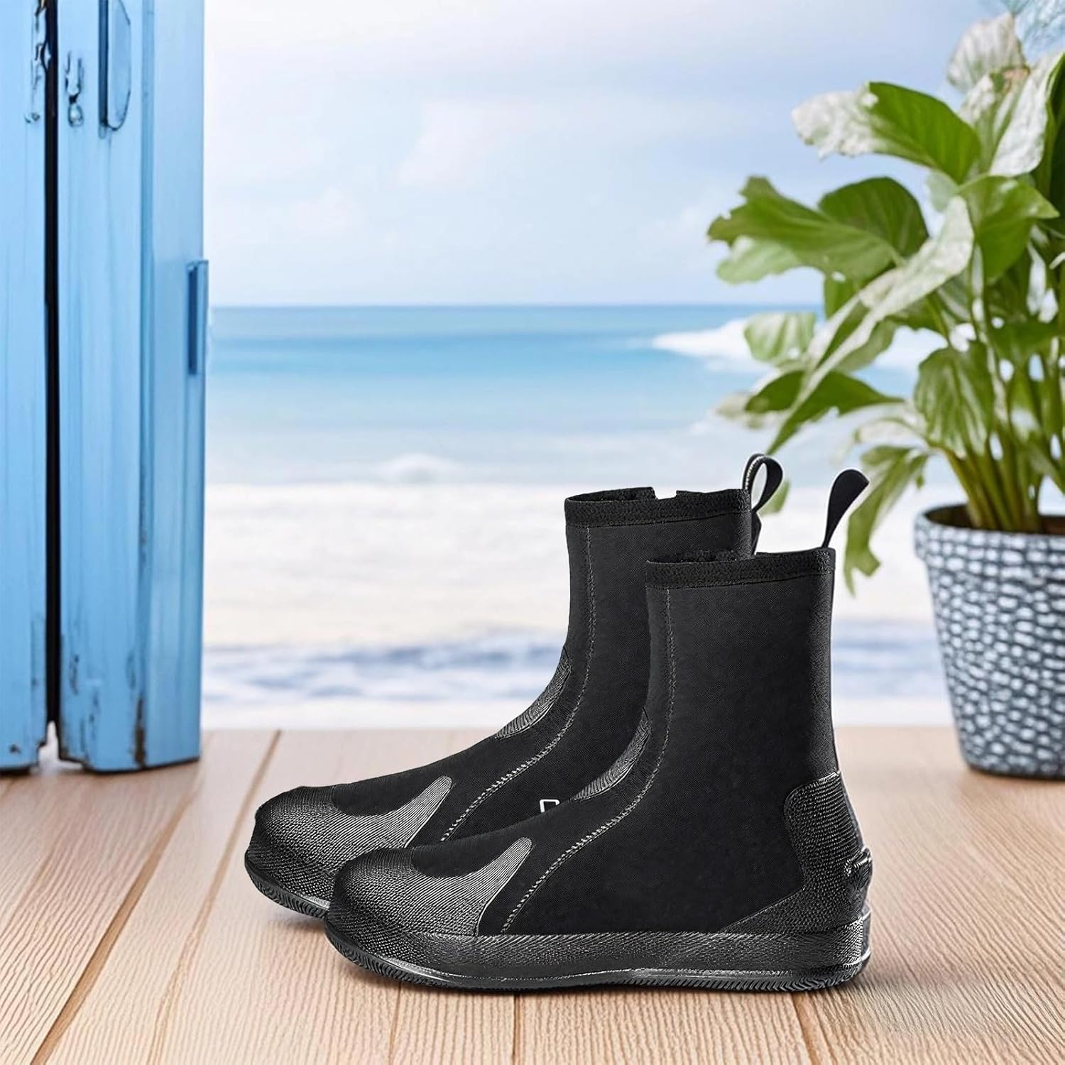 Men Scuba Boots 2 Pcs 0.2 in (0.5 Cm) Neoprene Dive Boots High Cut Anti-Slip Wetsuit XL(10-10.5 Us) Water Sports
