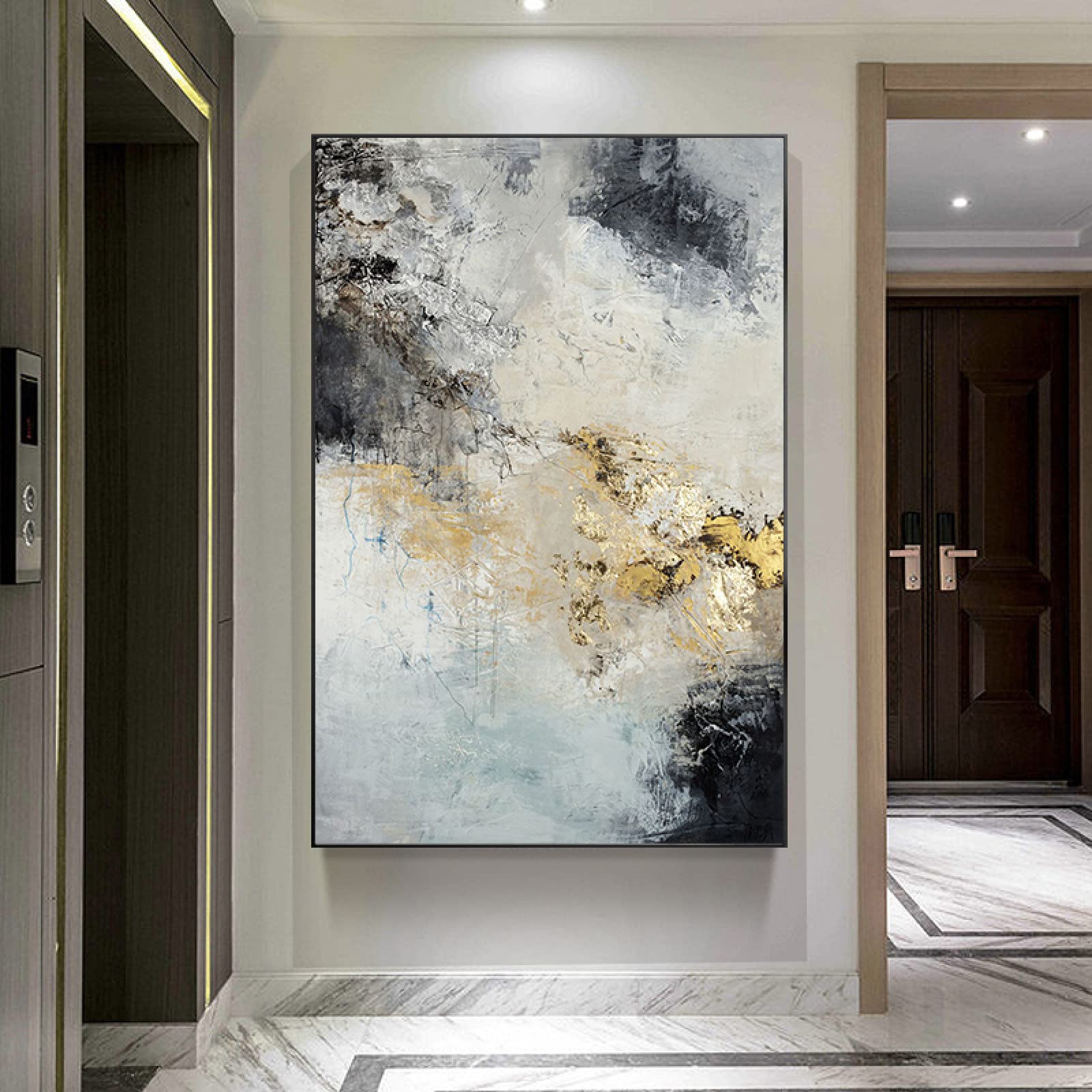 Art de peinture murale moderne grand luxe léger : tableau abstrait de montagne en feuille d'or