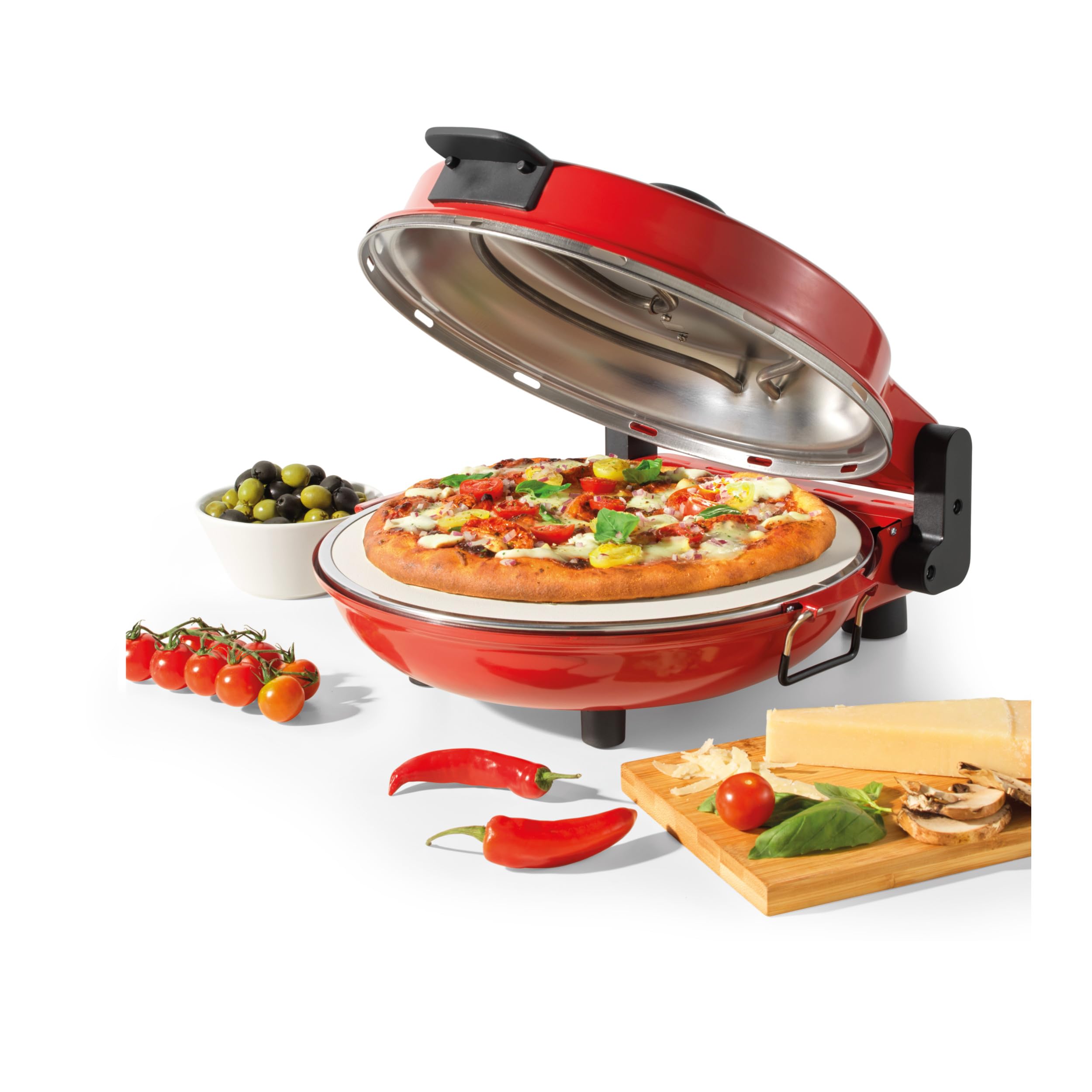 Giles & Posner 12'' Electric Pizza Oven with Stone Base – 5 Heat Settings, Cook Fresh & Frozen Pizza’s In 5 Minutes, Includes Pizza Stone, Cutter & 2 Pizza Paddles, Countertop Pizza Maker, 1200W