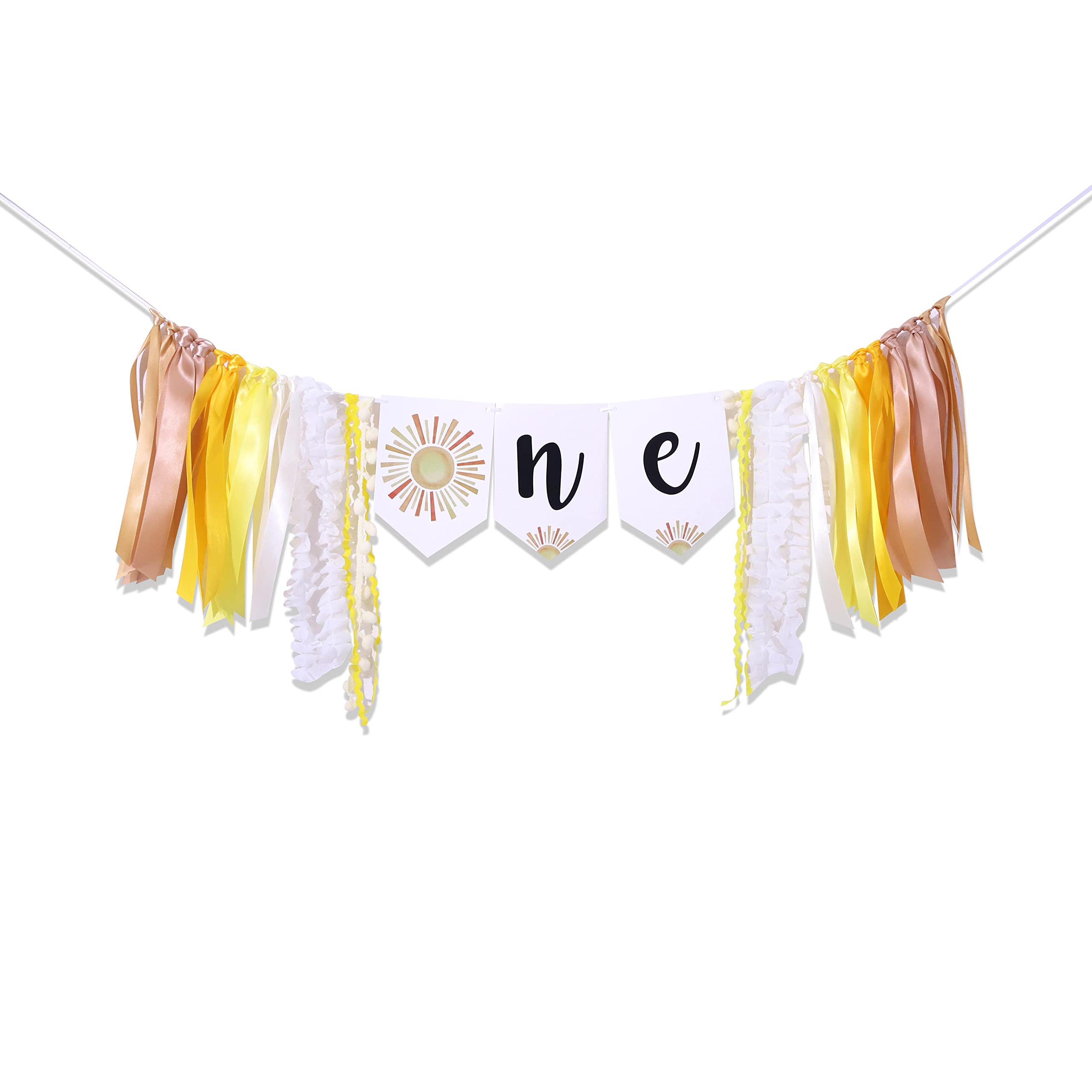 Sunshine High Chair Banner - Little Sunshine Girl 1st First Birthday Banner - First Trip Around the Sun ONE Sunshine Party Decor (YELLOW SUN HF)