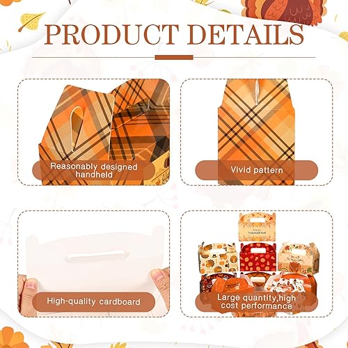 Miniatura 4 de Honoson 48 cajas de dulces de Acción de Gracias, cajas de fiesta de cosecha de otoño, caja de regalo con asa, hojas de otoño, contenedores de