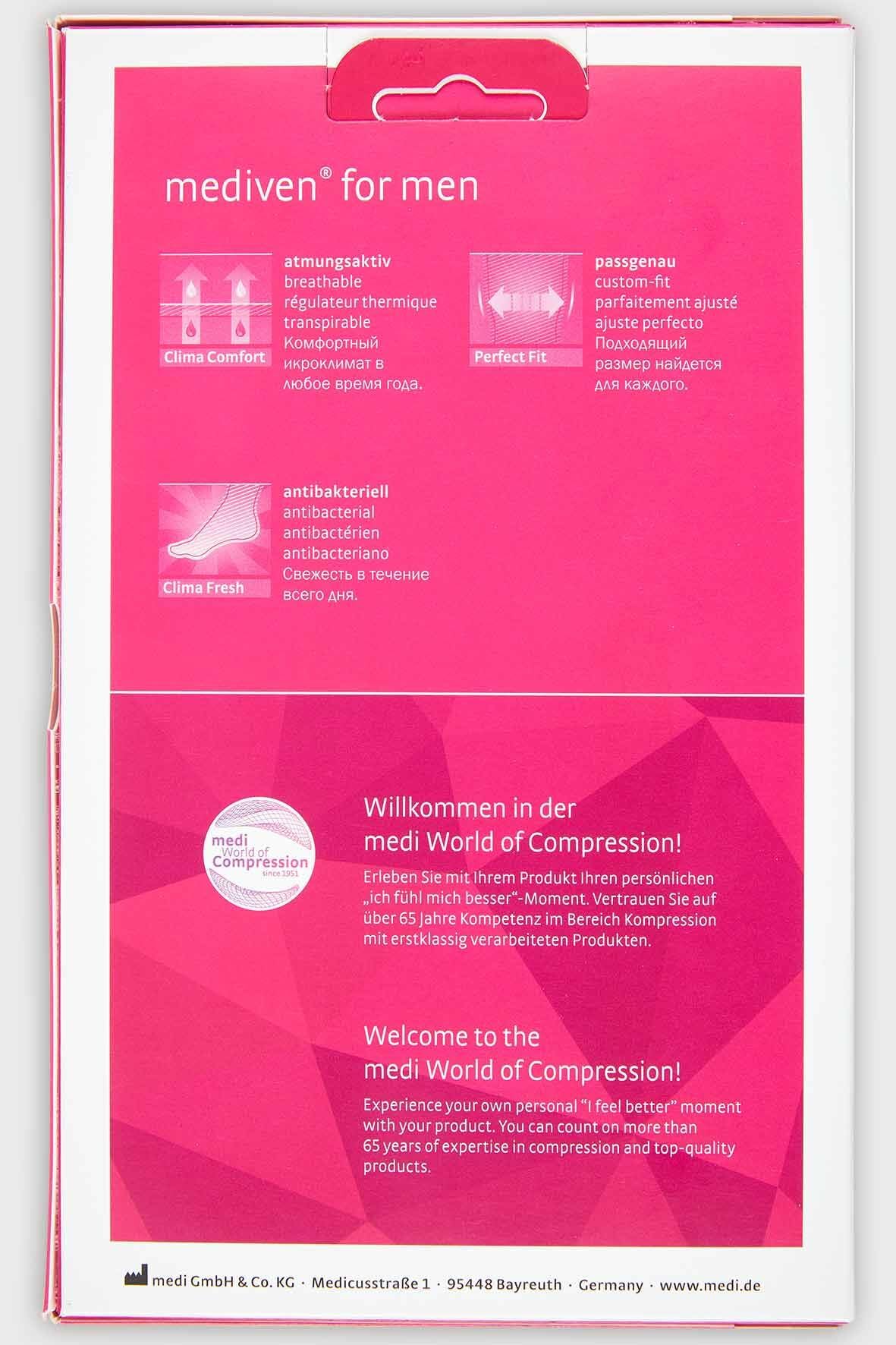 medi mediven for men - Kompressionsstrümpfe für Herren | Kniestrümpfe | CCL2 | Anthrazit | Größe IV | Längenzusatz Kurz | Hergestellt aus Hightech-Fasern | Mit Clima Comfort & Clima Fresh