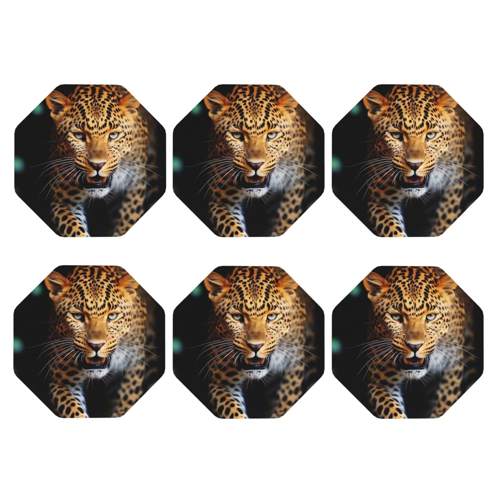 6pcs Leather Coasters for Drinks, Leopard Drink Coasters for Tabletop Protection, 4" Cup Coasters for Coffee Table Decor, Non-Slip Drinking Cup Mat for Hot Or Cold Drink