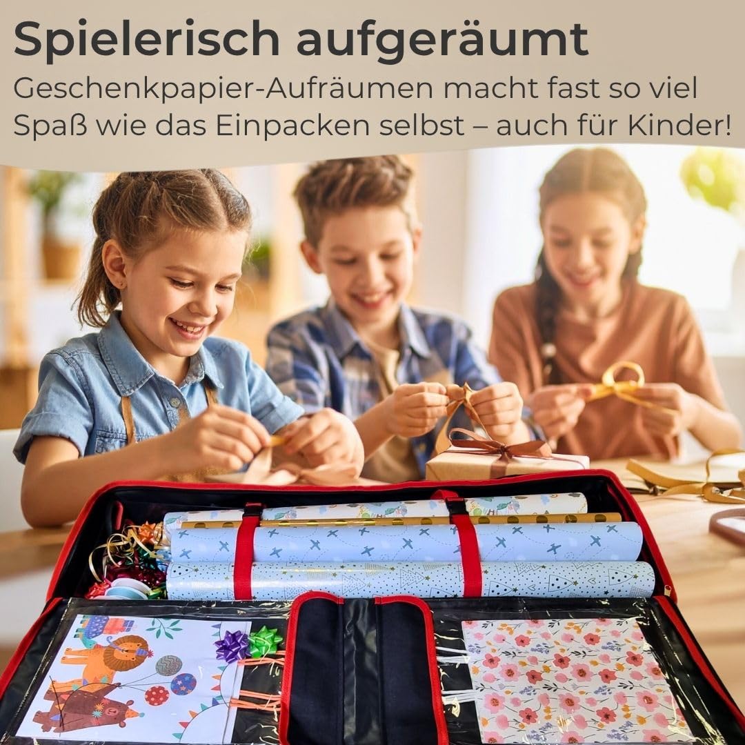 Geschenkpapier Aufbewahrungstasche 90 cm schwarz, wasserdicht/ Organizer für Geschenkverpackungen, Rollen, Bänder, Tütchen/ Aufbewahrungsbox staubdicht/ Geschenkpapierrollen Schutz bis zu 30 Rollen
