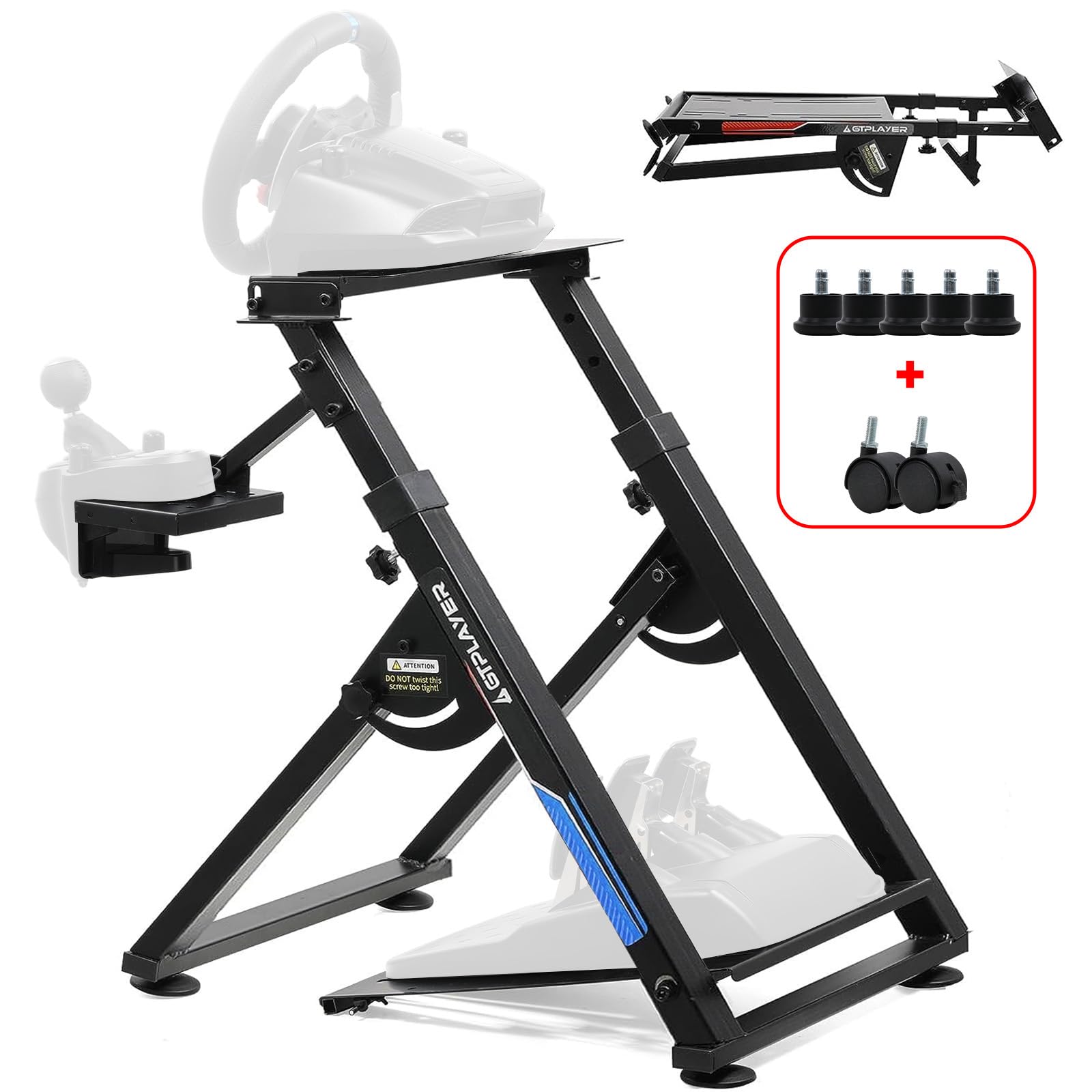 GTPLAYER Lenkradständer für Lenkrad Gaming Wheel Stand Racing Lenkradständer mit V1 V2 Schalthebelhalterung Neigungsverstellbares Gestell PS4 Xbox PC