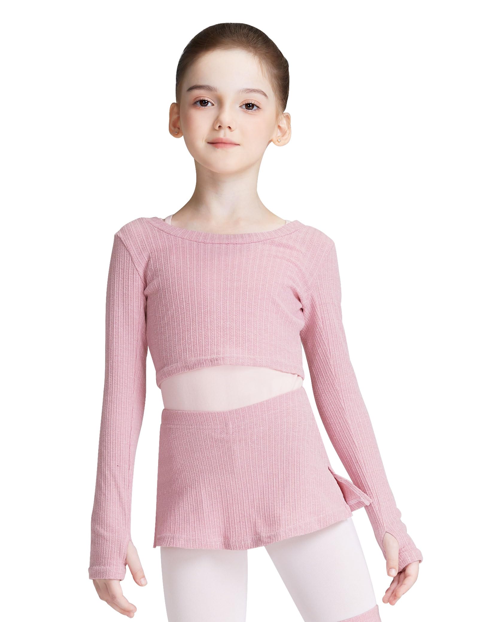 Knit Crop Dance Sweater for Girls, Ballet Skirts with Shorts Warm up