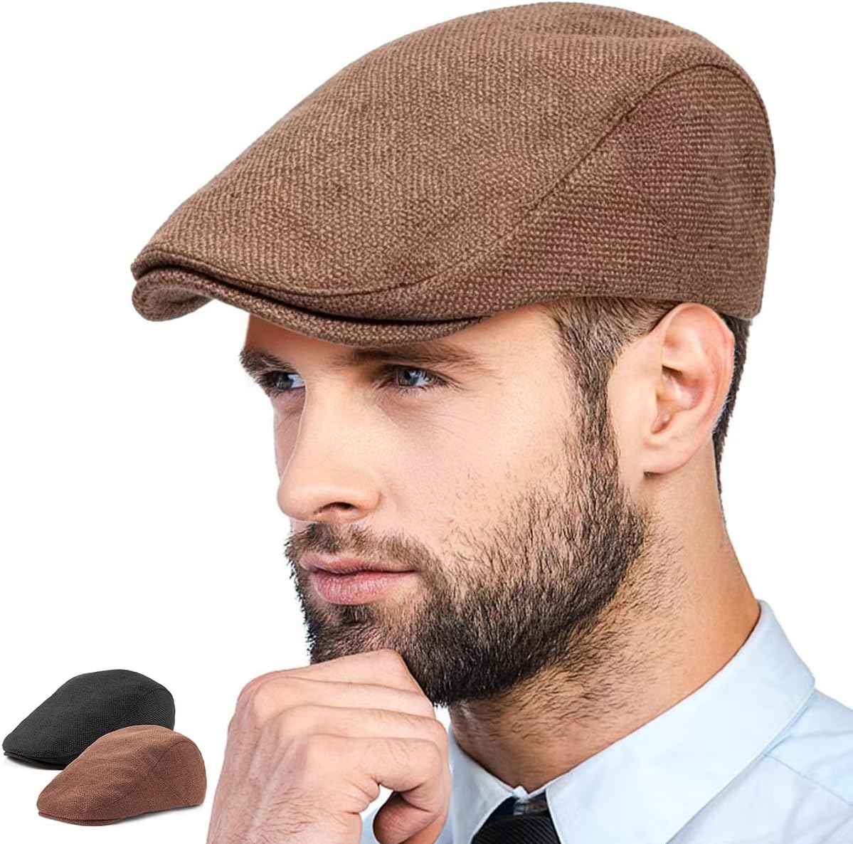 LADYBRO 2Pack Unisex Flat Cap Newsboy Hats for Men Women, Scally Cap Summer Hat for Golf
