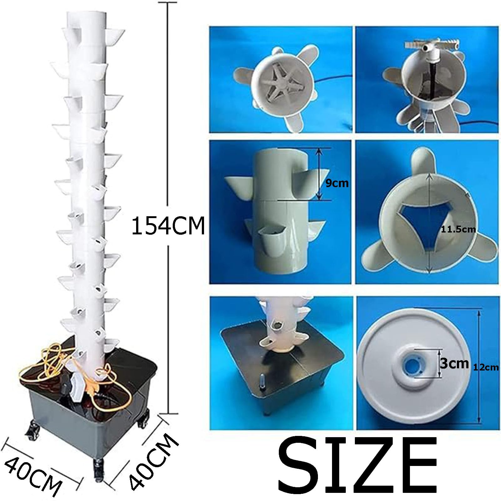 Sistema De Cultivo HidropóNico, Kit De Torre HidropóNica De 15 Capas Y 45 Orificios, Sistema De Cultivo HidropóNico(Size:40 * 40 * 154cm)