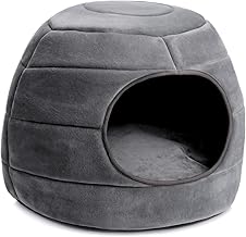 Hollypet Cat Bed, Small Dog Bed, 2-in-1 Foldable Pet Cave Bed, Warm Crystal Velvet Pet Bed, Dark Grey, L