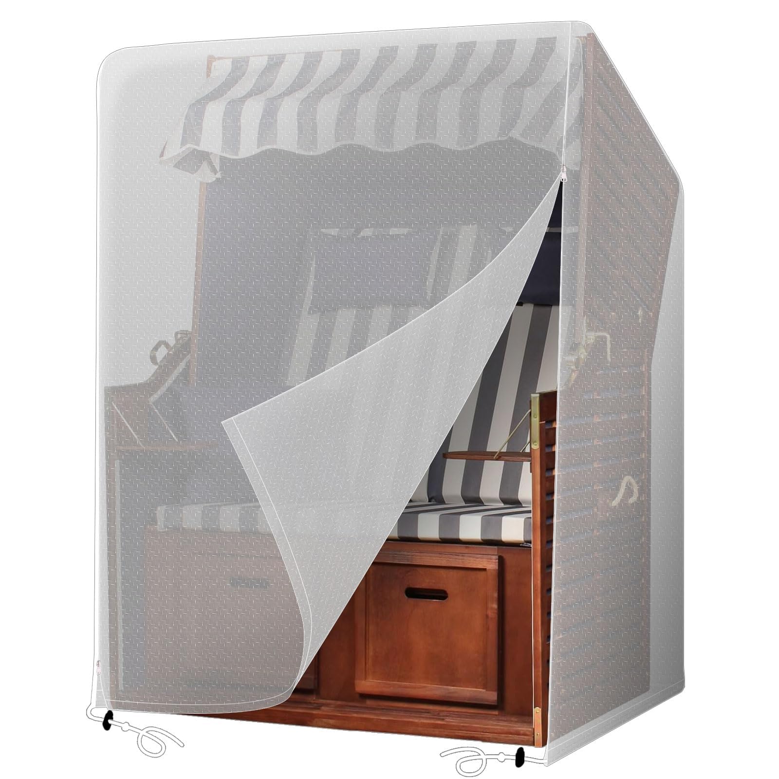 PATIO PLUS Strandkorb Schutzhülle Gewebe Wetterfest Wasserdicht Reißfest-UV, 125x90x165/130cm(Transparent)