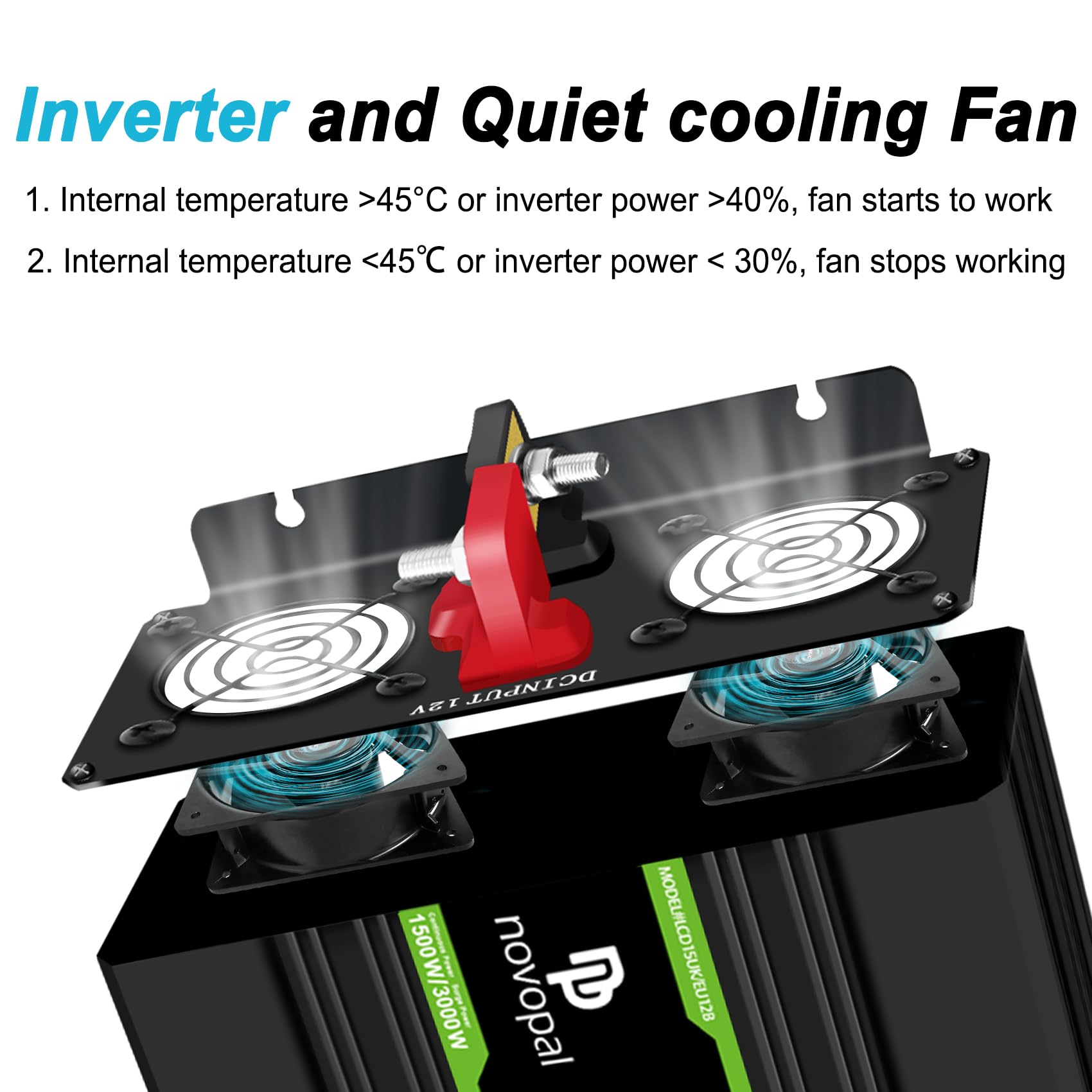Novopal 1500W 3000W Inverter Onda Sinusoidale di Potenza,DC 12V in AC 220V Inverter di Tensione,2 EU Presa con Uscita USB,5 Metri di Telecomando,Adatto per Famiglia, Campeggio, Viaggi