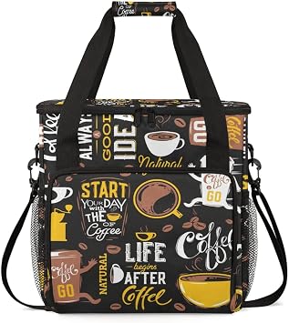 Start Your Day with Coffee Travel Bag Compatible with Keurig K-Mini, Single Serve Coffee Brewer Carrying Case Compatible for K-Mini Plus with Multiple Pockets for K-Cup Pods Bag Only